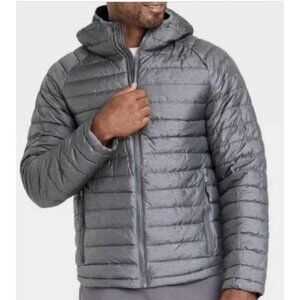 All in Motion Puffer Jacket Gray Hooded Zip Front Water/Wind Resistant